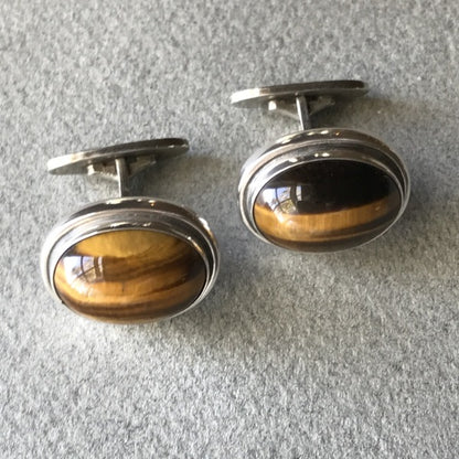 Georg Jensen Sterling Silver and Tiger Eye Cufflinks, No. 44A