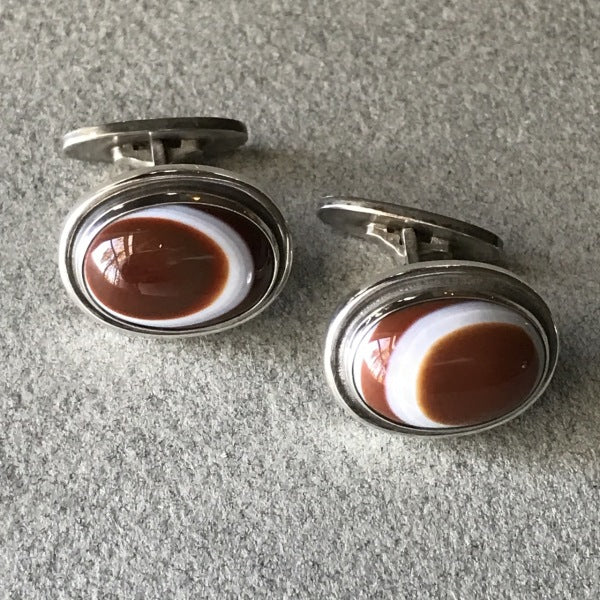 Georg Jensen Sterling Silver and Variegated Agate Cufflinks, No. 44A