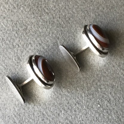 Georg Jensen Sterling Silver and Variegated Agate Cufflinks, No. 44A