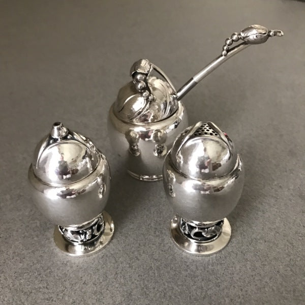 Georg Jensen Sterling Silver Blossom Condiment Set Very Rare