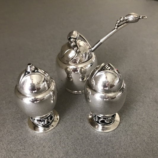 Georg Jensen Sterling Silver Blossom Condiment Set Very Rare