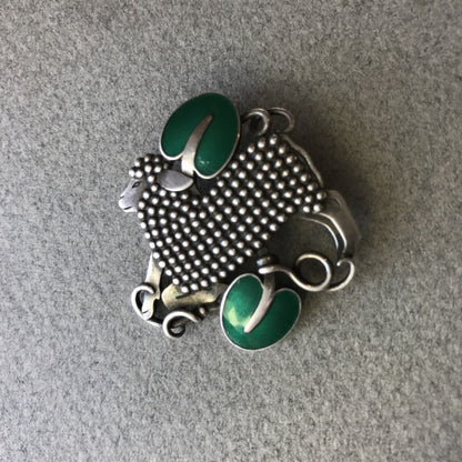 Georg Jensen Sterling Silver "Lamb" Brooch No. 284 With Green Enamel