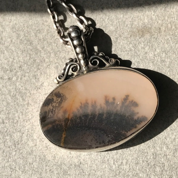 Royal Copenhagen Sterling Silver and Landscape Agate Necklace