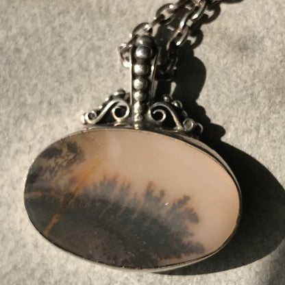 Royal Copenhagen Sterling Silver and Landscape Agate Necklace