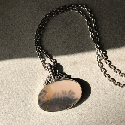 Royal Copenhagen Sterling Silver and Landscape Agate Necklace