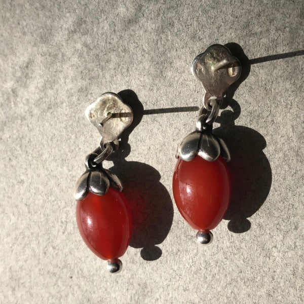 Georg Jensen Sterling Silver and Carnelian Earrings, No. 4