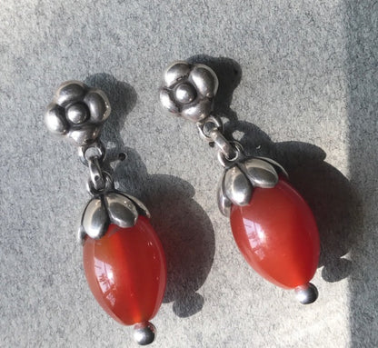 Georg Jensen Sterling Silver and Carnelian Earrings, No. 4