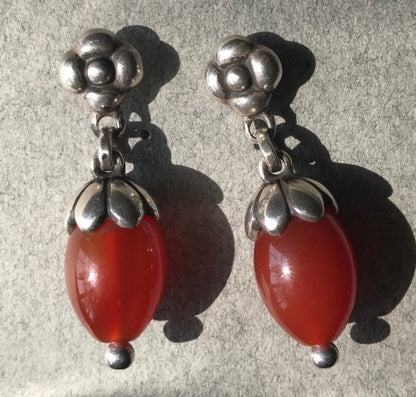 Georg Jensen Sterling Silver and Carnelian Earrings, No. 4