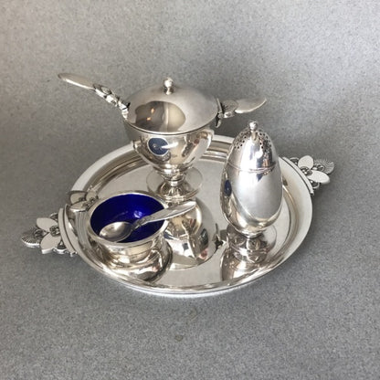 Georg Jensen Sterling Silver Condiment Set Cactus Pattern, No. 629