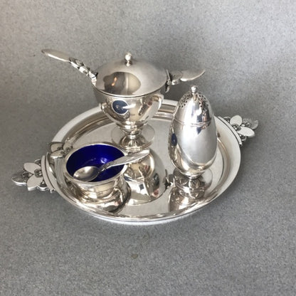 Georg Jensen Sterling Silver Condiment Set Cactus Pattern, No. 629