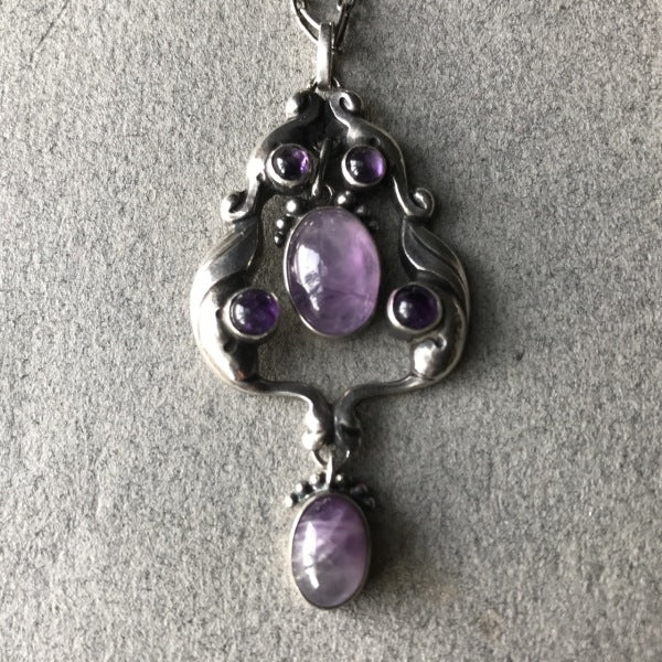 Georg Jensen 830 Silver Pendant Necklace No. 12 With Amethyst