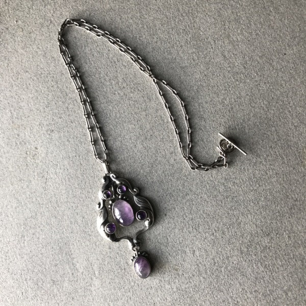 Georg Jensen 830 Silver Pendant Necklace No. 12 With Amethyst