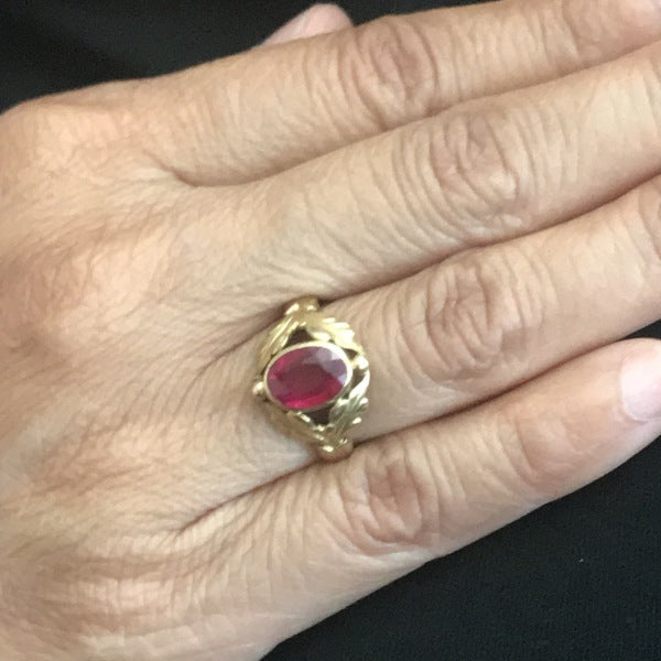 Estate Georg Jensen 18K Gold with Man-made Ruby Ring No 208