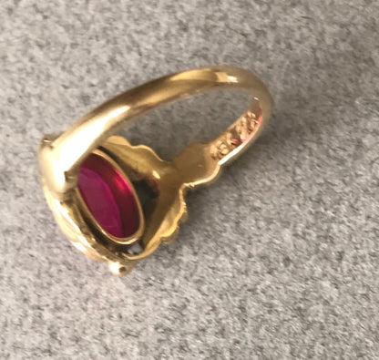 Estate Georg Jensen 18K Gold with Man-made Ruby Ring No 208