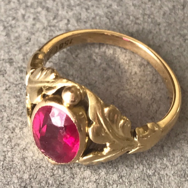 Estate Georg Jensen 18K Gold with Man-made Ruby Ring No 208