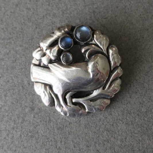 Georg Jensen 830 Silver Bird Brooch No. 134 With Moonstones