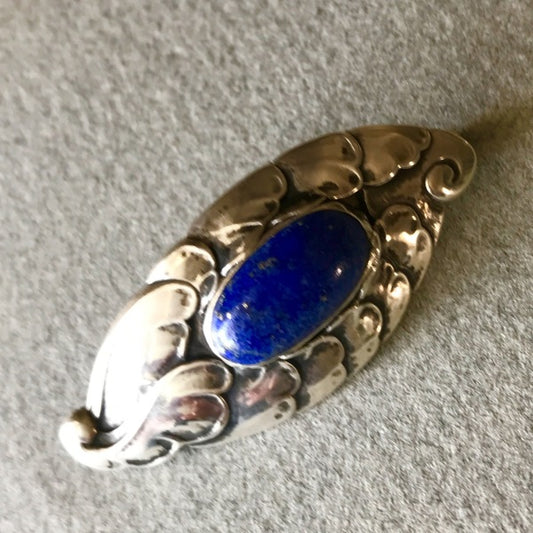 Georg Jensen 830 Silver Brooch No. 168 With Lapis Lazuli