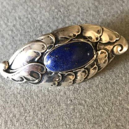 Georg Jensen 830 Silver Brooch No. 168 With Lapis Lazuli