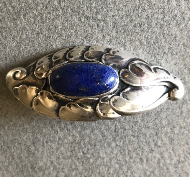 Georg Jensen 830 Silver Brooch No. 168 With Lapis Lazuli