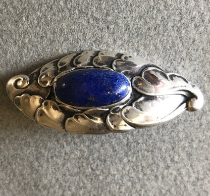 Georg Jensen 830 Silver Brooch No. 168 With Lapis Lazuli