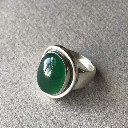 Georg Jensen Sterling Silver and Green Chrysoprase Ring, No. 46A