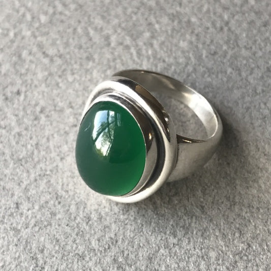 Georg Jensen Sterling Silver and Green Chrysoprase Ring, No. 46A