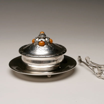 Georg Jensen 826 Silver Butter Dish and Tongs from 1906