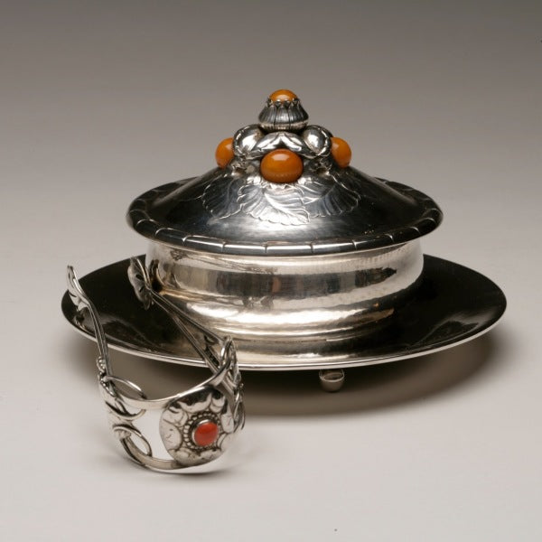 Georg Jensen 826 Silver Butter Dish and Tongs from 1906