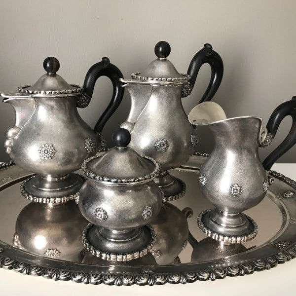 Estate Buccellati 800 Silver Coffee & Tea Service With Tray by Mario Buccellati