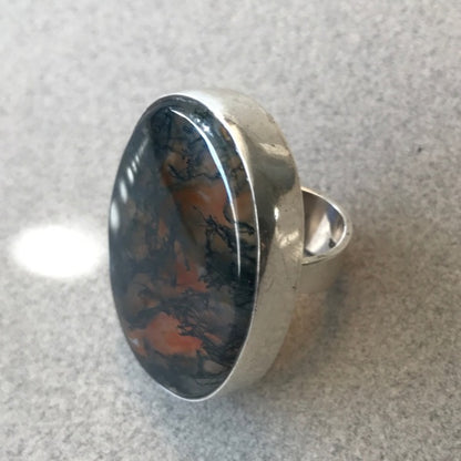 Estate Hans Hansen Modernist Sterling Silver & Moss Agate Ring