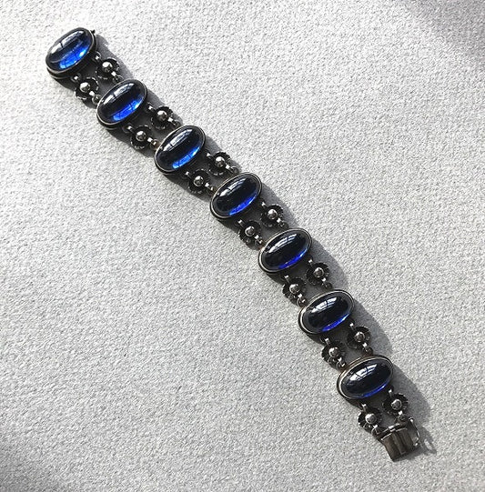 Georg Jensen Sterling Silver and Synthetic Sapphire Bracelet by Henry Pilstrup No. 63