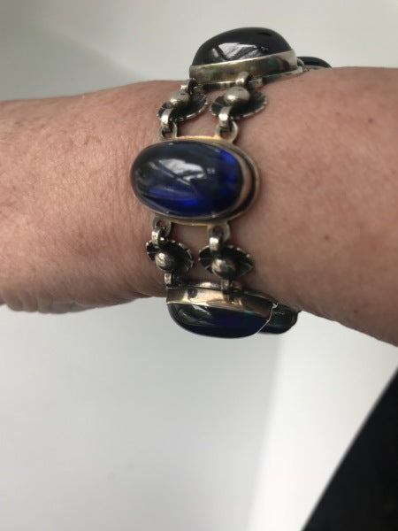 Georg Jensen Sterling Silver and Synthetic Sapphire Bracelet by Henry Pilstrup No. 63