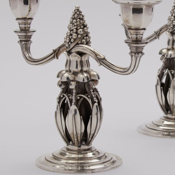 Estate Pair of Georg Jensen Sterling Silver "Pine Cone" Candelabra No. 244