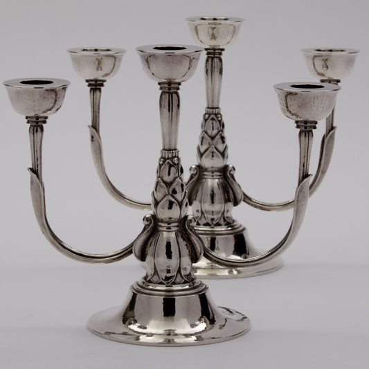 Georg Jensen Sterling Silver Pair of Three Light Candelabra, No. 537C