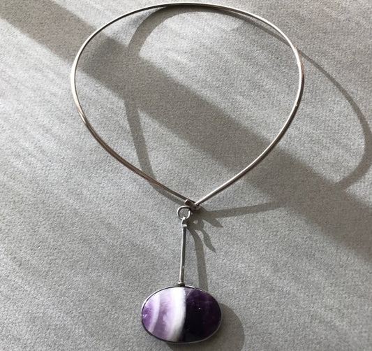 Georg Jensen Sterling Silver Neck Ring with Amethyst Drop No. 133/174 By Vivianna Torun 