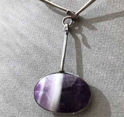 Georg Jensen Sterling Silver Neck Ring with Amethyst Drop No. 133/174 By Vivianna Torun 