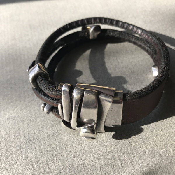 Georg Jensen Leather and Sterling Silver Bracelet No. 310 by Anette Kræn