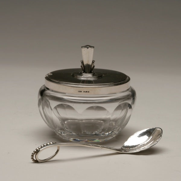 Georg Jensen Sterling Silver and Crystal Serving Jar, No. 134C By Harald Nielsen