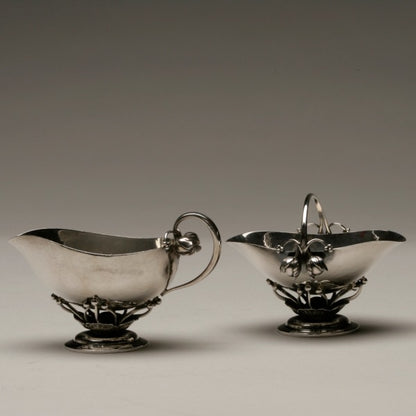 Georg Jensen Sterling Silver "Rose Bud " Creamer and Sugar Basket, No. 235C