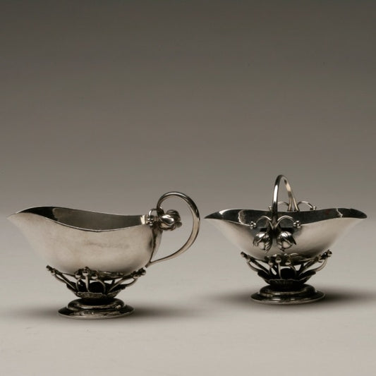 Georg Jensen Sterling Silver "Rose Bud " Creamer and Sugar Basket, No. 235C