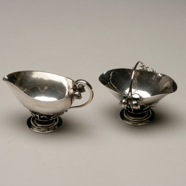 Georg Jensen Sterling Silver "Rose Bud " Creamer and Sugar Basket, No. 235C