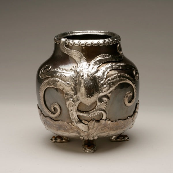 Evald Nielsen Silver, Bronze and Amber "Octopus" Vase