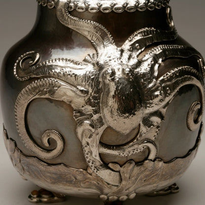 Evald Nielsen Silver, Bronze and Amber "Octopus" Vase