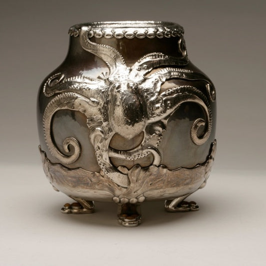 Evald Nielsen Silver, Bronze and Amber "Octopus" Vase