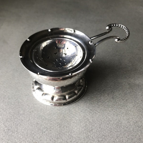 Georg Jensen Sterling Silver "Beaded" Tea Strainer on Stand