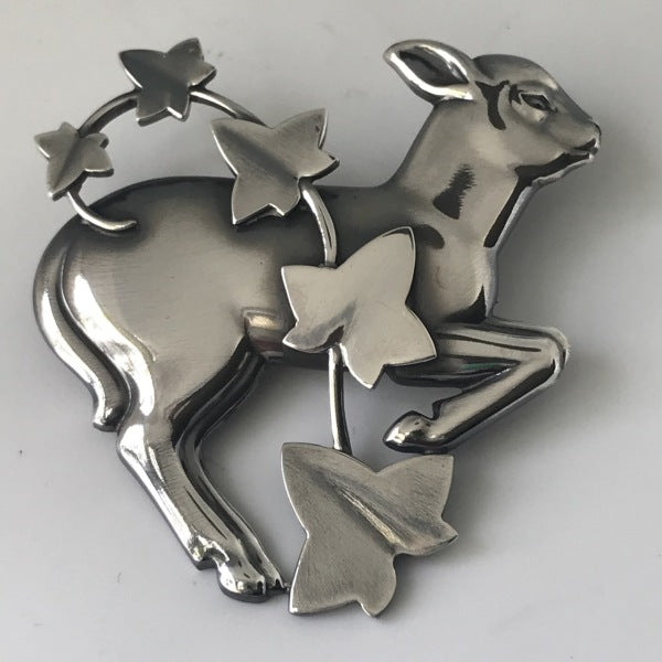 Georg Jensen Sterling Silver Lamb and Ivy Brooch No. 311 by Arno Malinowski