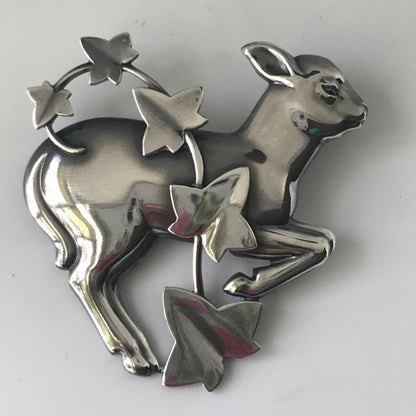 Georg Jensen Sterling Silver Lamb and Ivy Brooch No. 311 by Arno Malinowski