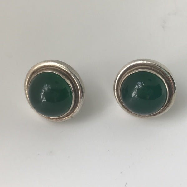 Georg Jensen Sterling Silver Earrings No.44D With Green Agate