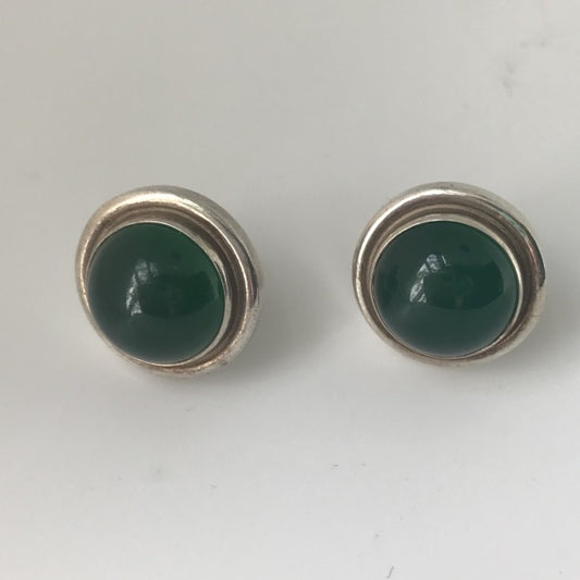 Georg Jensen Sterling Silver Earrings No.44D With Green Agate