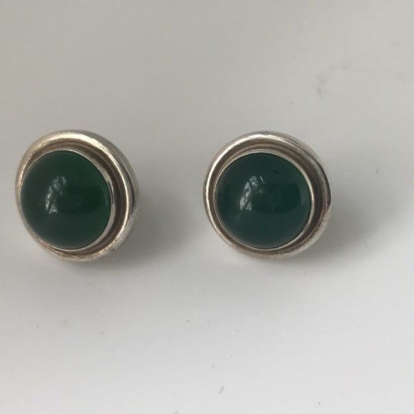 Georg Jensen Sterling Silver Earrings No.44D With Green Agate